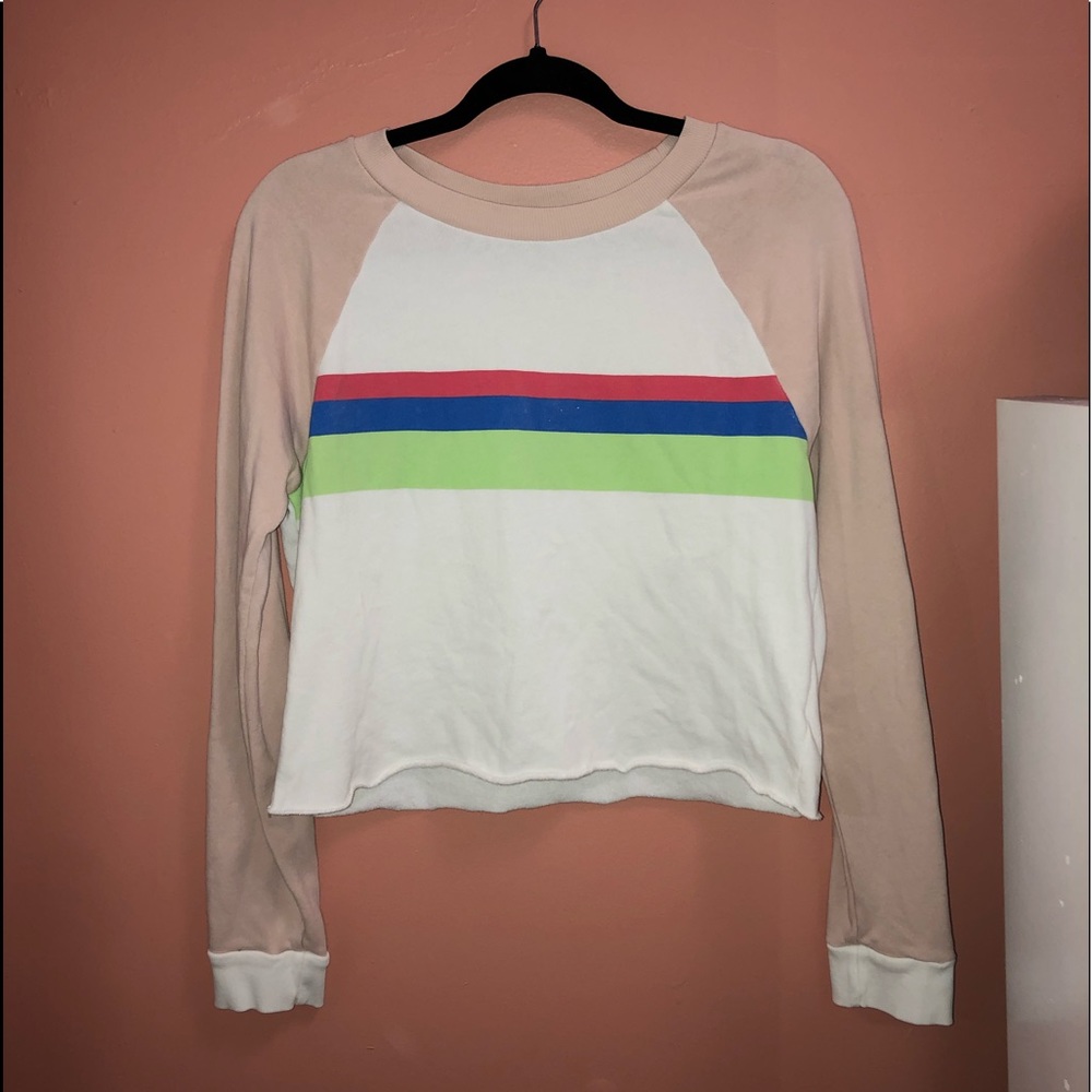 WILDFOX white, pink, striped crop top